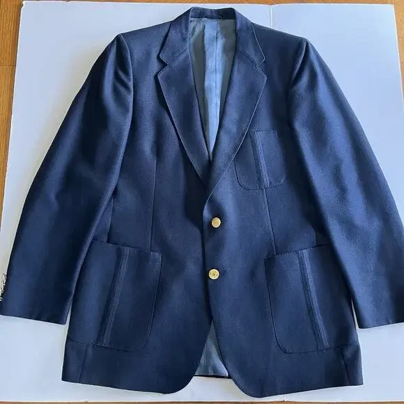 Vintage Lanvin men’s Navy Blue Two Button Blazer Jacket military gold